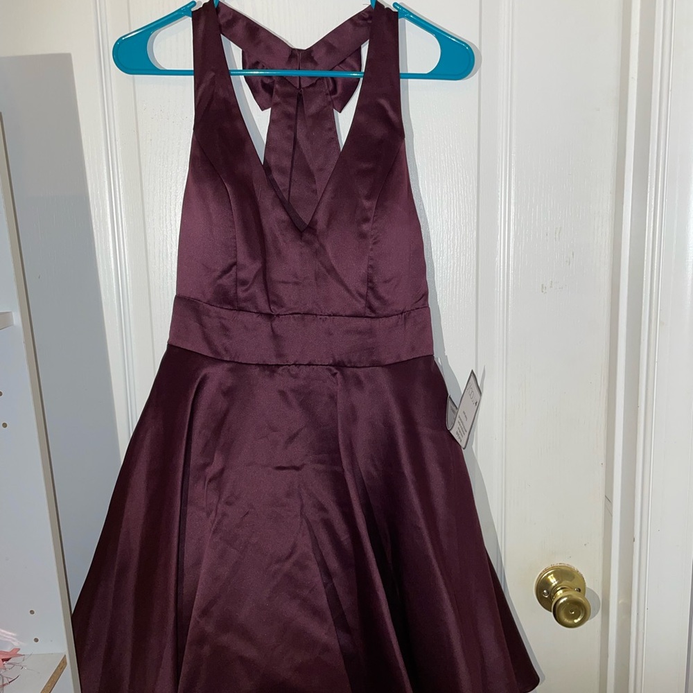 purple v neck dress